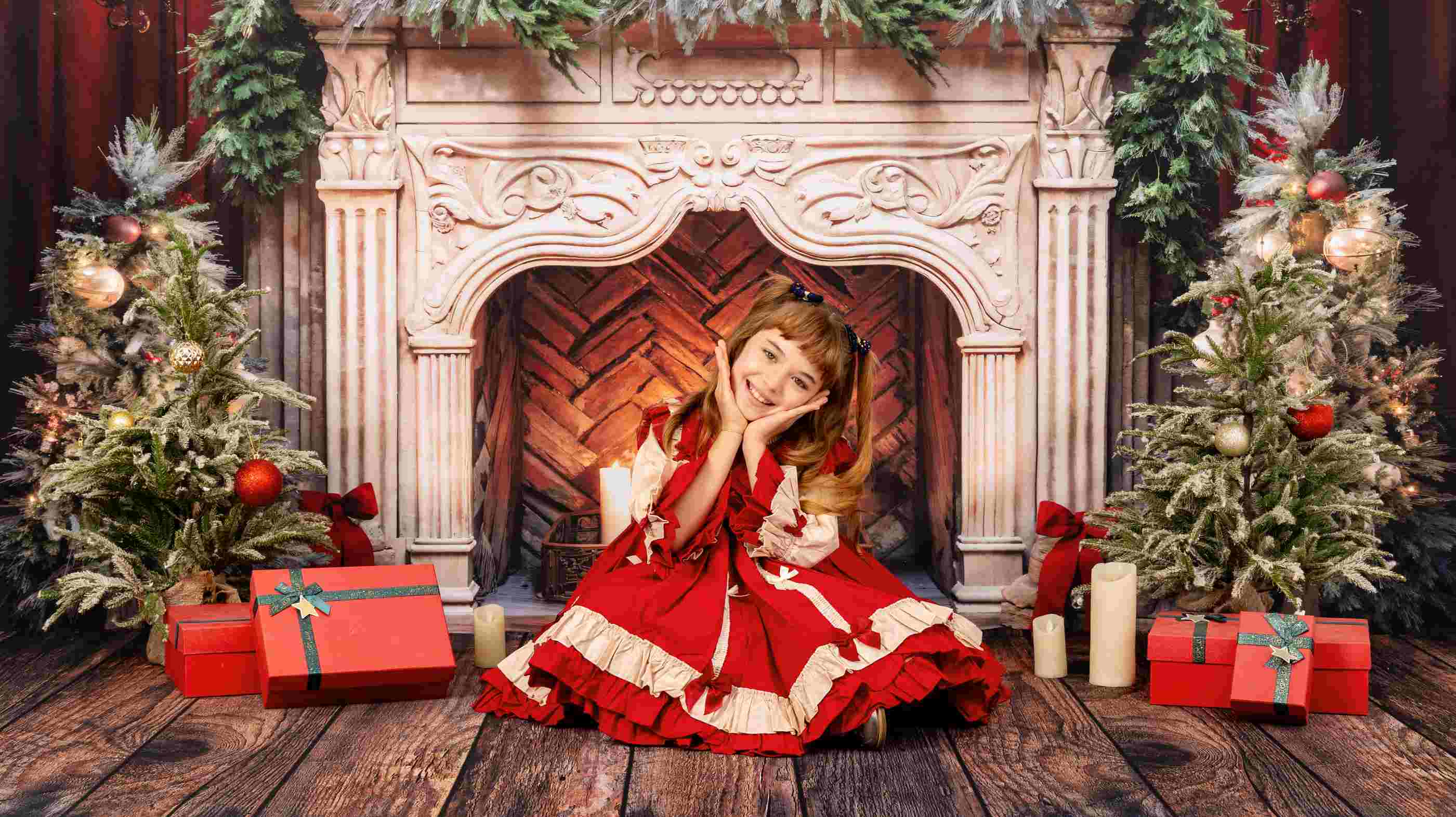 Kate Noël Cheminée Bougies Rouge Toile de fond conçue par Emetselch - Kate Backdrop FR