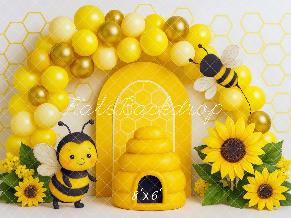 Kate Anniversaire Abeille Ruche Ballon Tournesol Toile de fond conçue par Mini MakeBelieve - Kate Backdrop FR