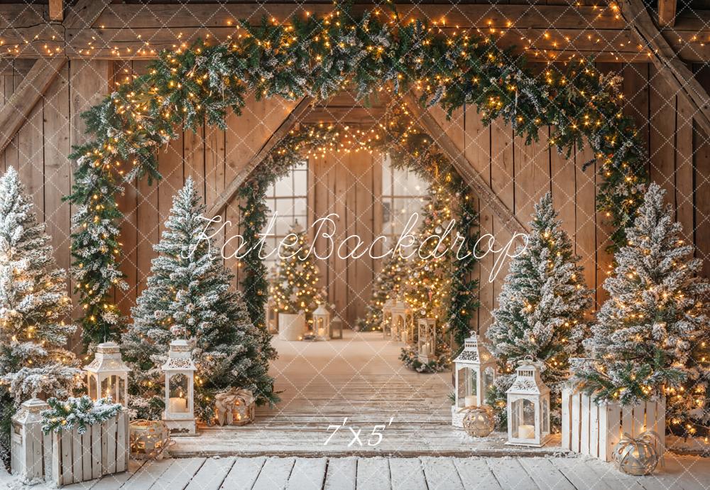 Kate Noël Arche Sapins Lanternes Bois Toile de fond conçue par Emetselch - Kate Backdrop FR