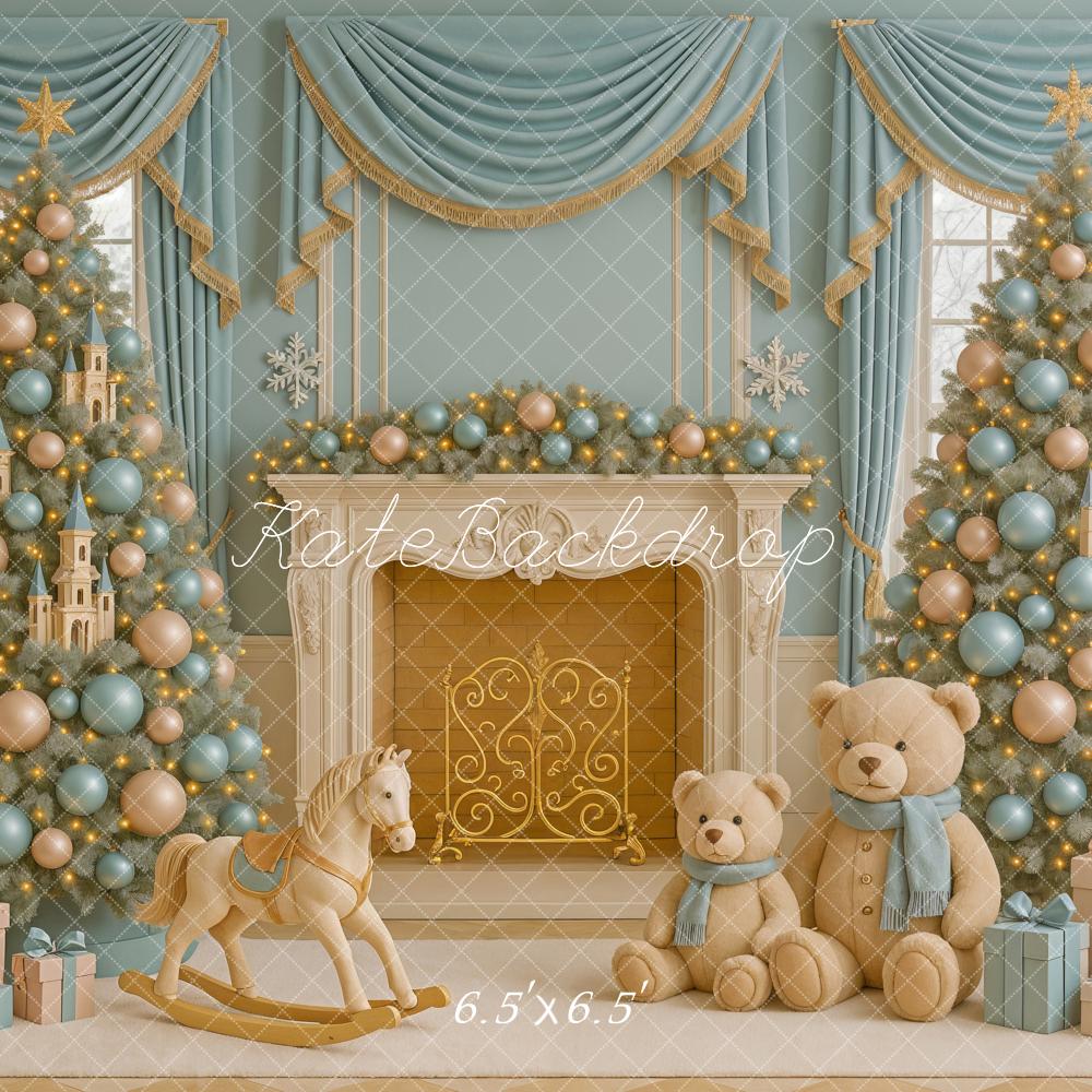 Kate Noël Sapins Ours Cheminée Cadeaux Toile de fond conçue par Ashley Paul