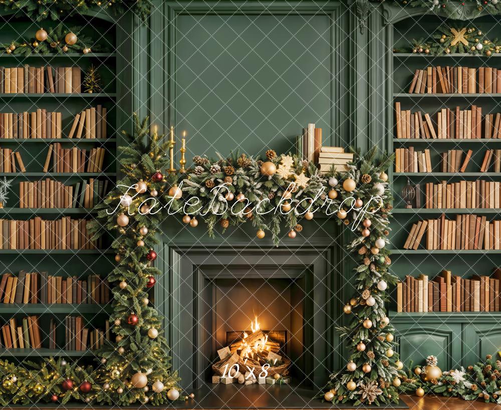 Kate Noël Cheminée Livres Vert Toile de fond en Laine conçue par Emetselch - Kate Backdrop FR