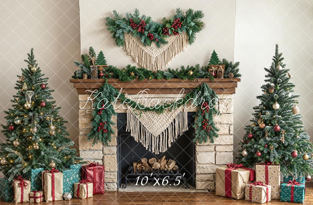 Kate Noël Cheminée Sapins Toile de fond en Laine conçue par Emetselch