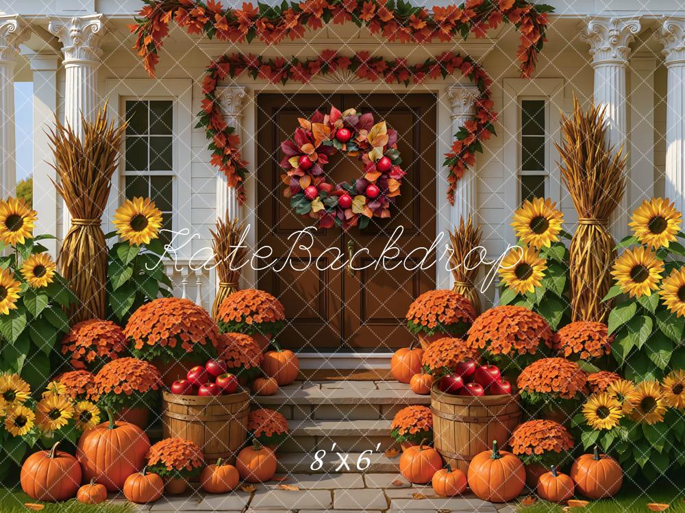 Kate Automne Tournesols Citrouilles Pommes Toile de fond conçue par Mini MakeBelieve - Kate Backdrop FR