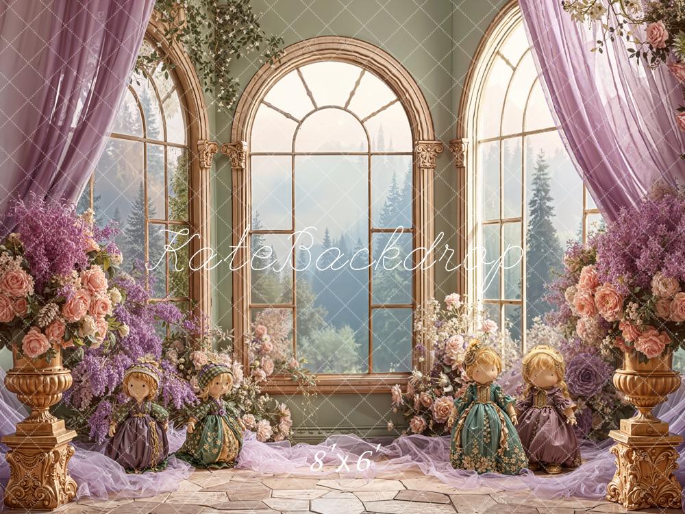 Kate Fenêtre Fleurs Poupées Rideaux Toile de fond en Laine conçue par Emetselch - Kate Backdrop FR