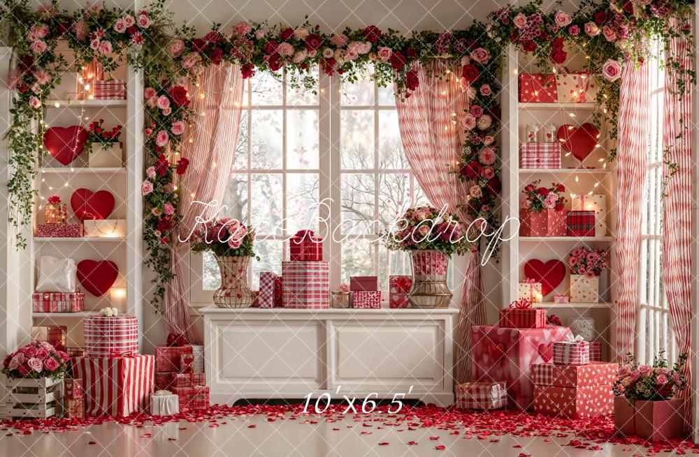 Kate Saint Valentin Fleurs Fenêtre Cadeaux Toile de fond en Laine conçue par Emetselch