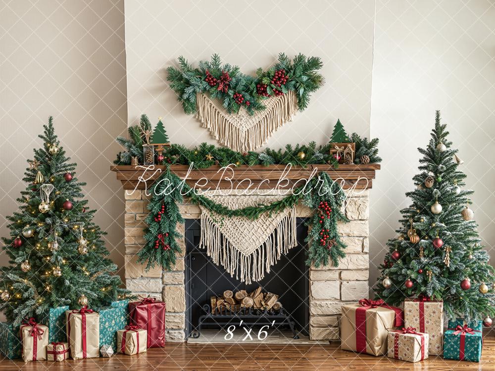 Kate Noël Cheminée Sapins Cadeaux Toile de fond conçue par Emetselch