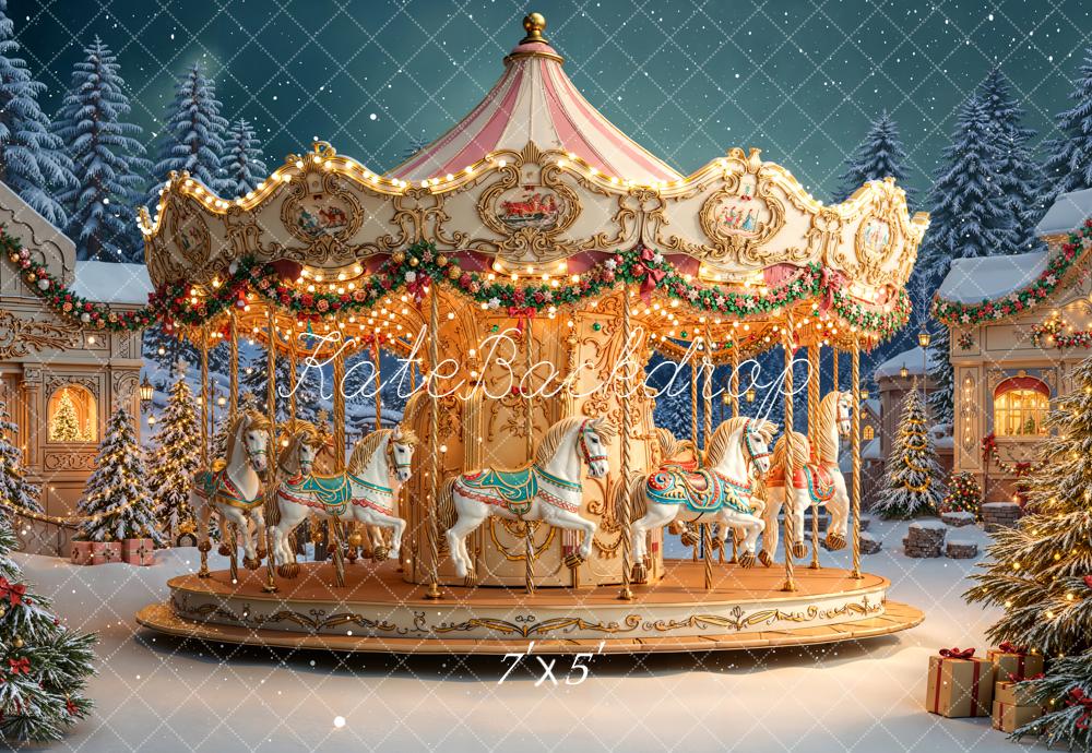 Kate Noël Carrousel Hiver Lumière Toile de fond conçue par Emetselch - Kate Backdrop FR