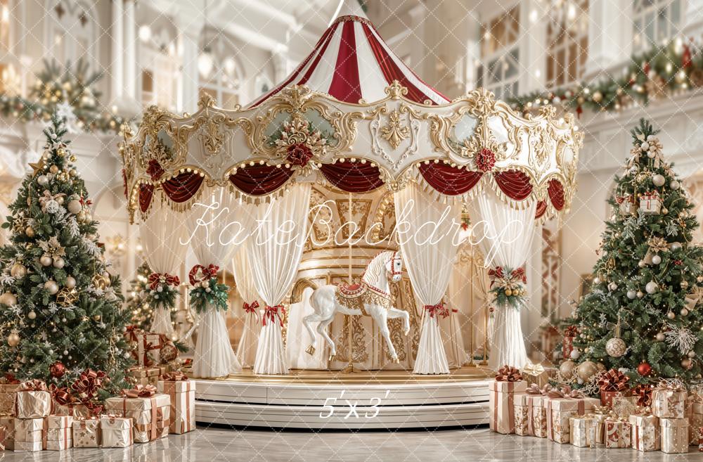 Kate Carrousel Noël Sapin Cadeaux Toile de fond conçue par Emetselch - Kate Backdrop FR