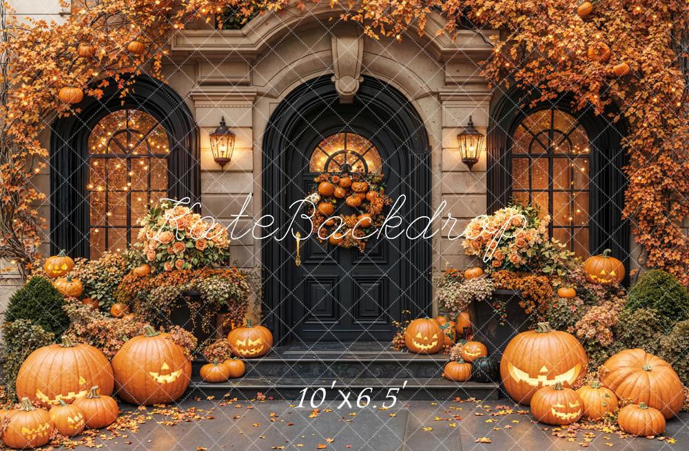 Kate Halloween Citrouilles Porte Automne Toile de fond en Laine conçue par Emetselch - Kate Backdrop FR