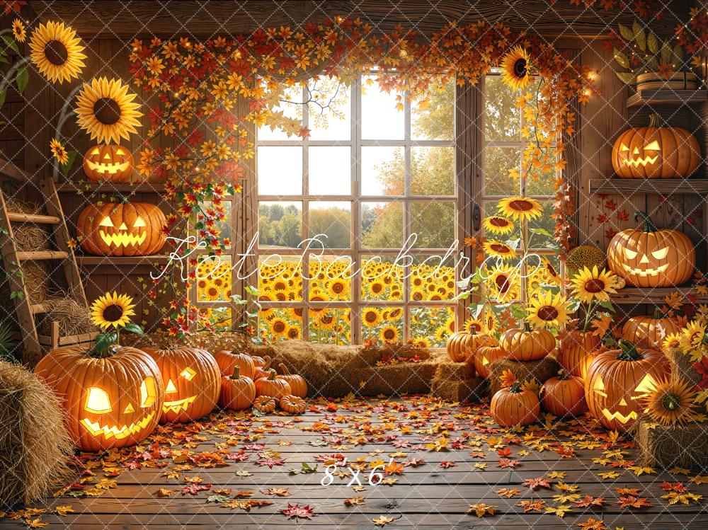 Kate Automne Citrouilles Tournesols Toile de fond en Laine conçue par Emetselch - Kate Backdrop FR