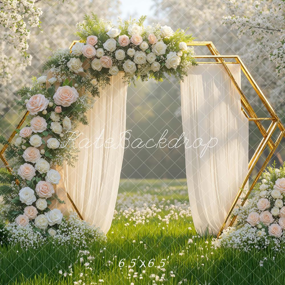 Kate Mariage Arche Fleurs Lumière du Soleil Toile de fond conçue par Mini MakeBelieve