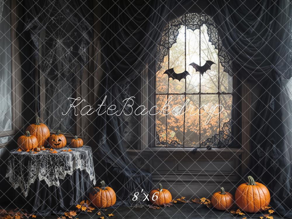 Kate Halloween Citrouilles Fenêtre Gothique Toile de fond en Laine conçue par Emetselch - Kate Backdrop FR