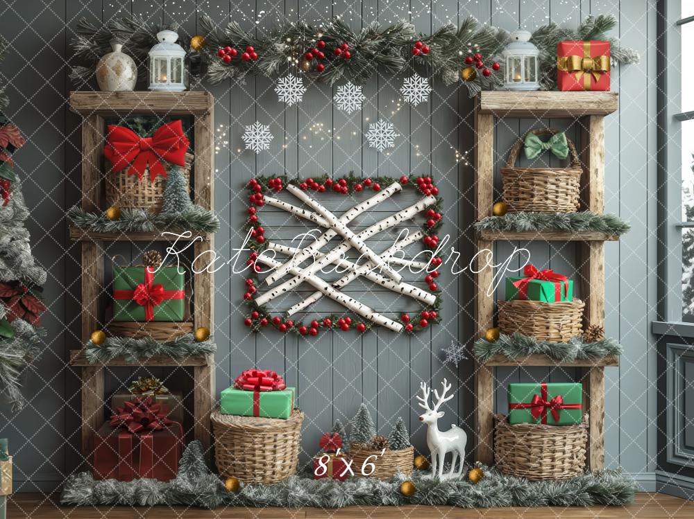 Kate Noël Étagères Cadeaux Neige Toile de fond conçue par Mini MakeBelieve - Kate Backdrop FR