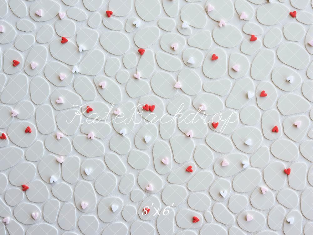 Kate Cœurs Pierre Blanc Rouge Sol Toile de fond conçue par Mini MakeBelieve