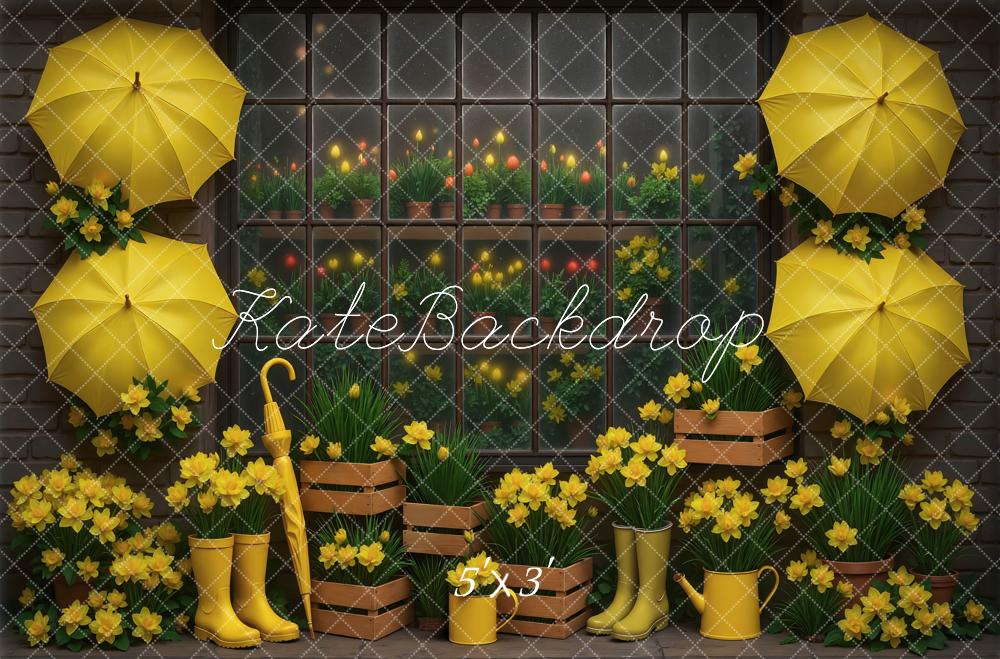 Kate Jardin Parapluies Fleurs Jaune Toile de fond conçue par Mini MakeBelieve