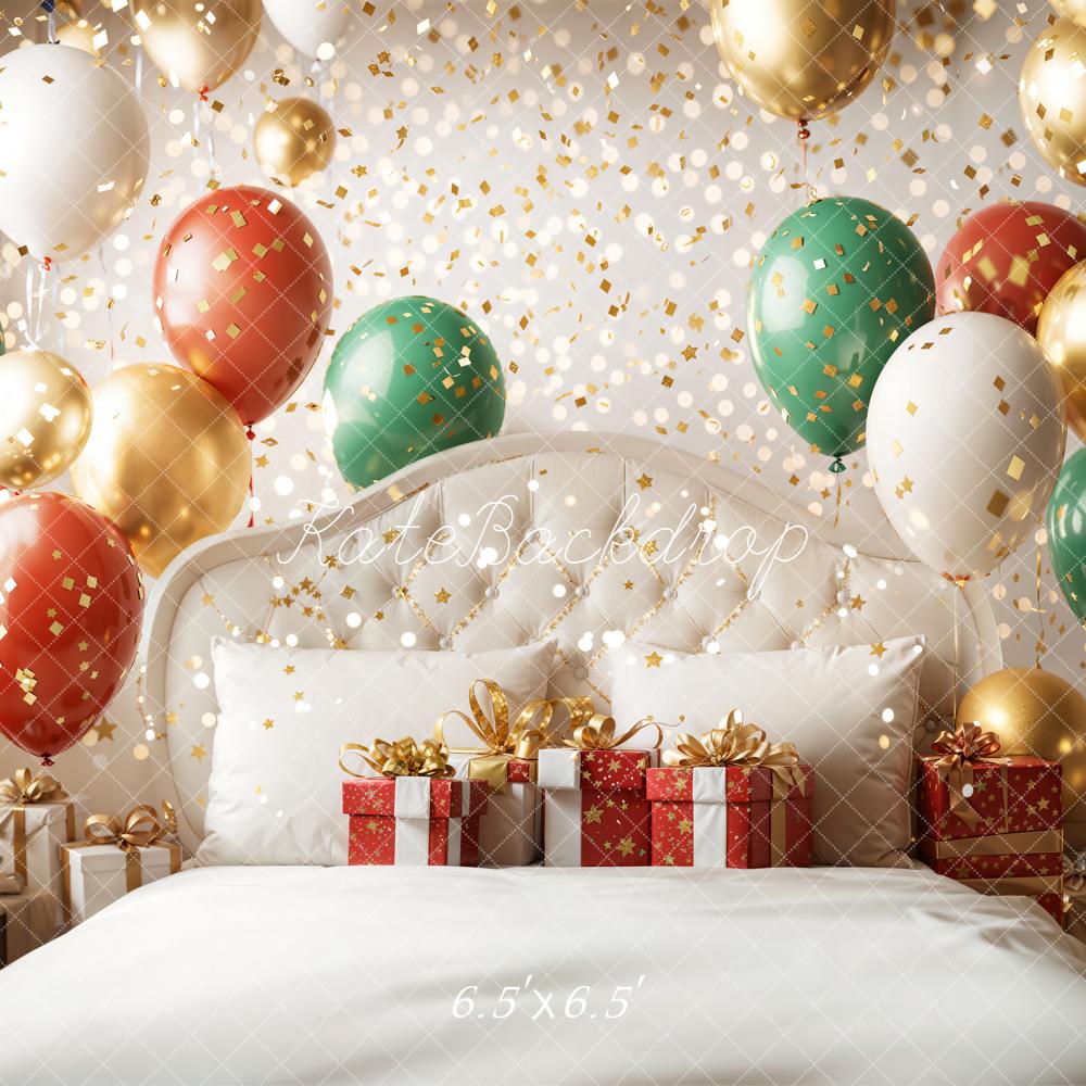 Kate Noël Lit Ballons Cadeaux Paillettes Toile de fond conçue par Emetselch - Kate Backdrop FR