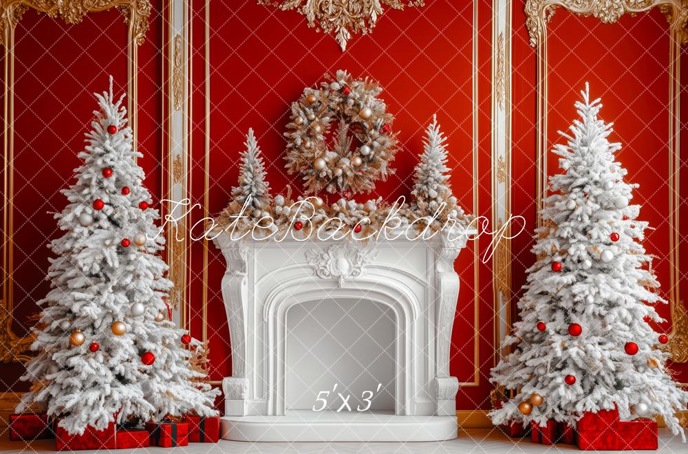 Kate Noël Sapins Cheminée Vintage Rouge Toile de fond conçue par Patty Roberts