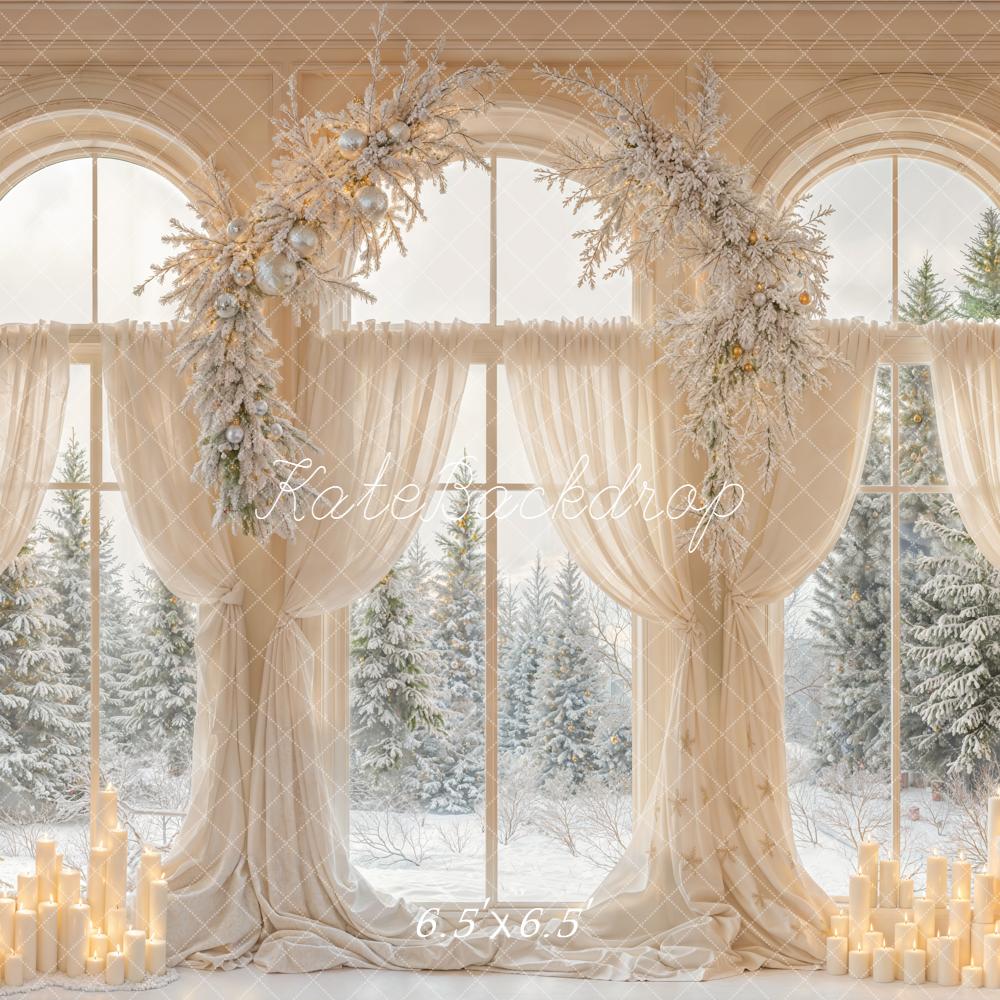 Kate Hiver Fenêtre Sapins Bougies Toile de fond conçue par Emetselch - Kate Backdrop FR