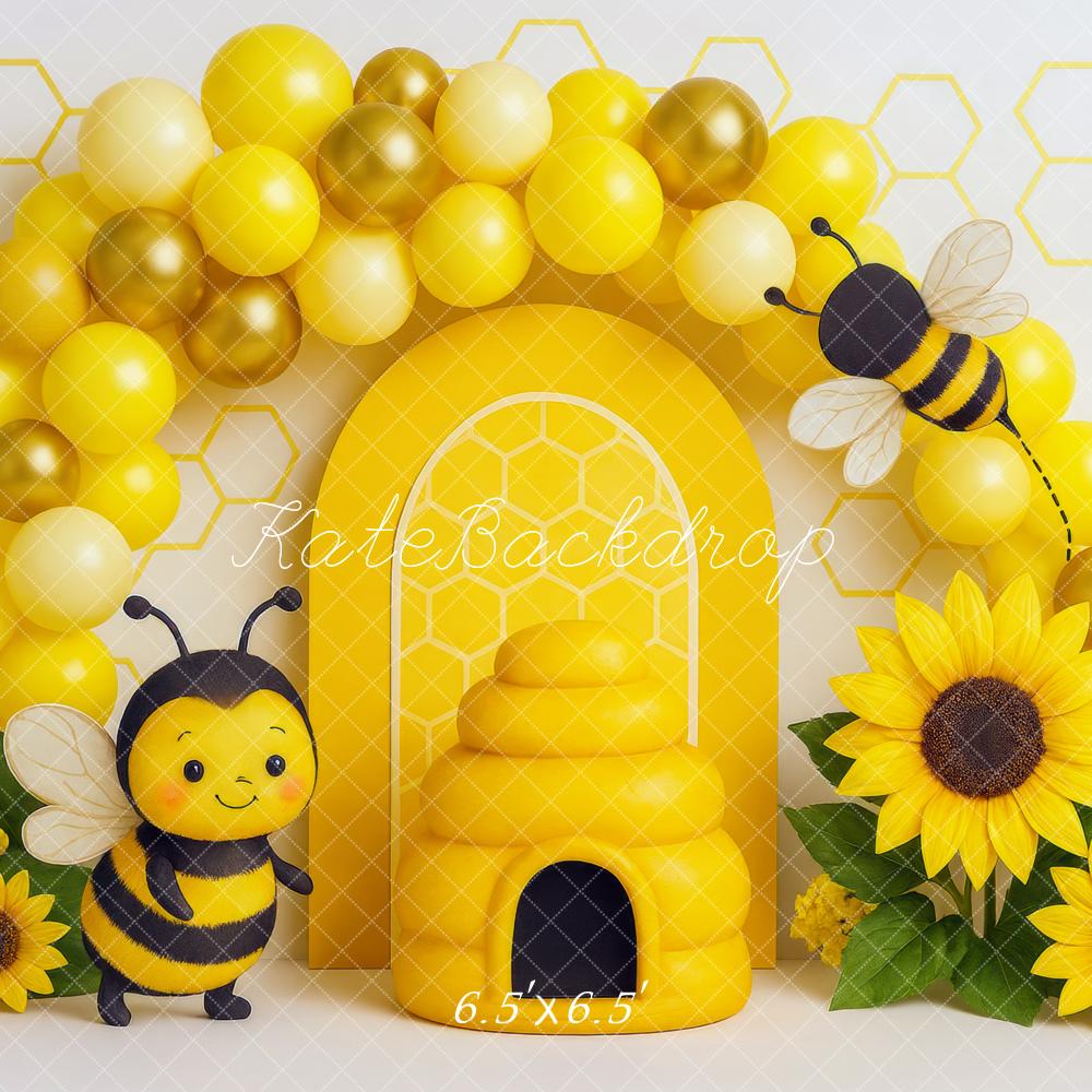 Kate Anniversaire Abeille Ruche Ballon Tournesol Toile de fond conçue par Mini MakeBelieve - Kate Backdrop FR