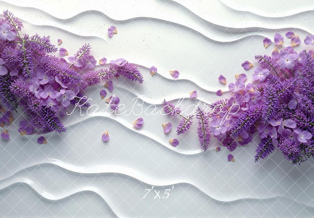 Kate Fleurs Violettes Ondes Blanches Toile de fond conçue par Mini MakeBelieve