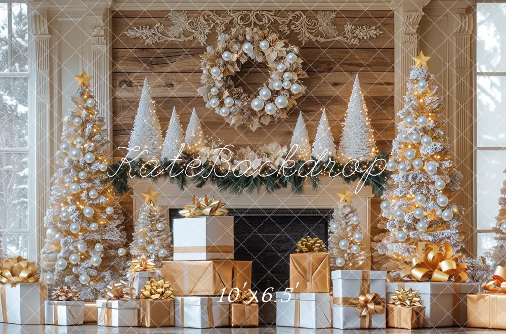 Kate Sapins de Noël Cadeaux Cheminée Toile de fond conçue par Mini MakeBelieve - Kate Backdrop FR
