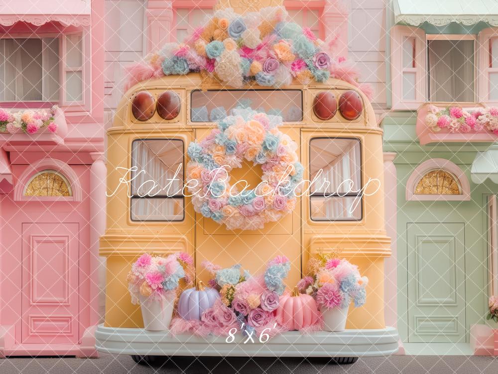Kate Bus Jaune Fleurs Pastel Toile de fond conçue par Mini MakeBelieve - Kate Backdrop FR