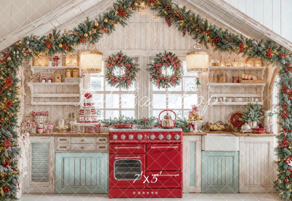 Kate Noël Cuisine Blanc Guirlandes Toile de fond conçue par Emetselch - Kate Backdrop FR