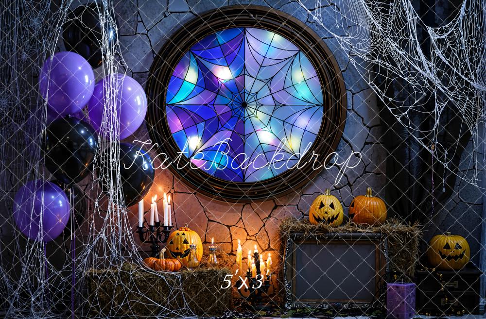 Kate Halloween Citrouilles Toile d'araignée Ballons Toile de fond conçue par Emetselch - Kate Backdrop FR