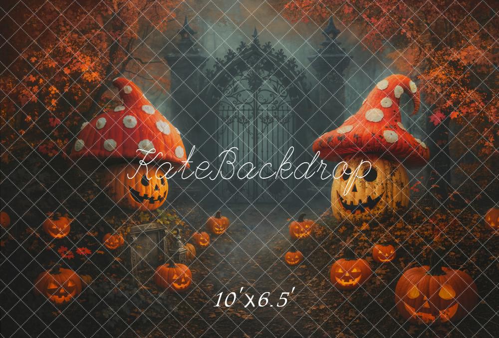 Kate Halloween Citrouilles Champignons Toile de fond en Laine conçue par Emetselch