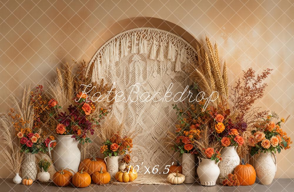 Kate Automne Boho Citrouilles Vases Fleurs Toile de fond conçue par Emetselch - Kate Backdrop FR