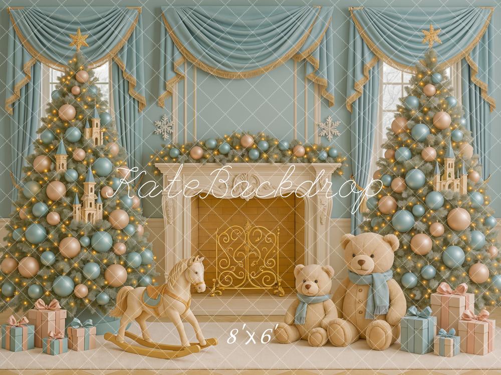 Kate Noël Sapins Ours Cheminée Cadeaux Toile de fond conçue par Ashley Paul