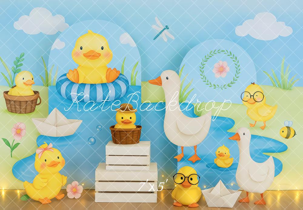 Kate Canards Bébés Étang Bleu Toile de fond conçue par Patty Roberts - Kate Backdrop FR