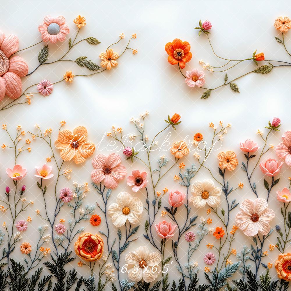 Kate Floral Broderie Fleurs Pastel Toile de fond conçue par Mini MakeBelieve