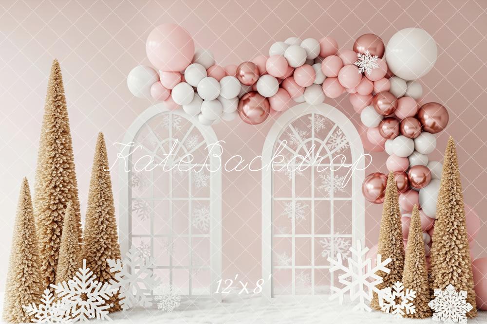Kate Hiver Arches Ballons Neige Arbres Toile de fond conçue par Patty Roberts