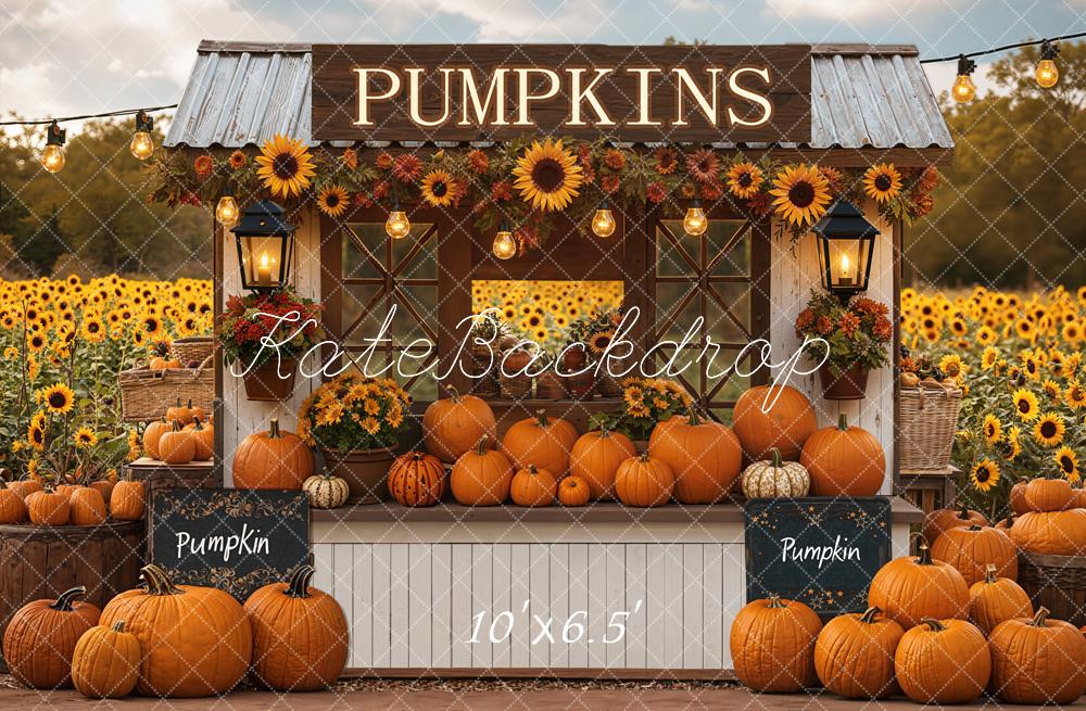 Kate Automne Citrouilles Tournesols Champ Toile de fond en Laine conçue par Emetselch - Kate Backdrop FR