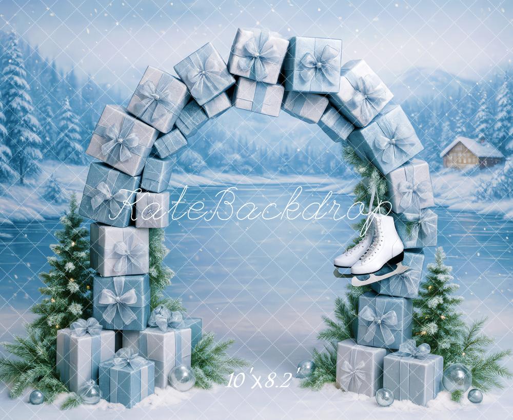 Kate Hiver Arc Cadeaux Neige Forêt Toile de fond conçue par Patty Roberts - Kate Backdrop FR