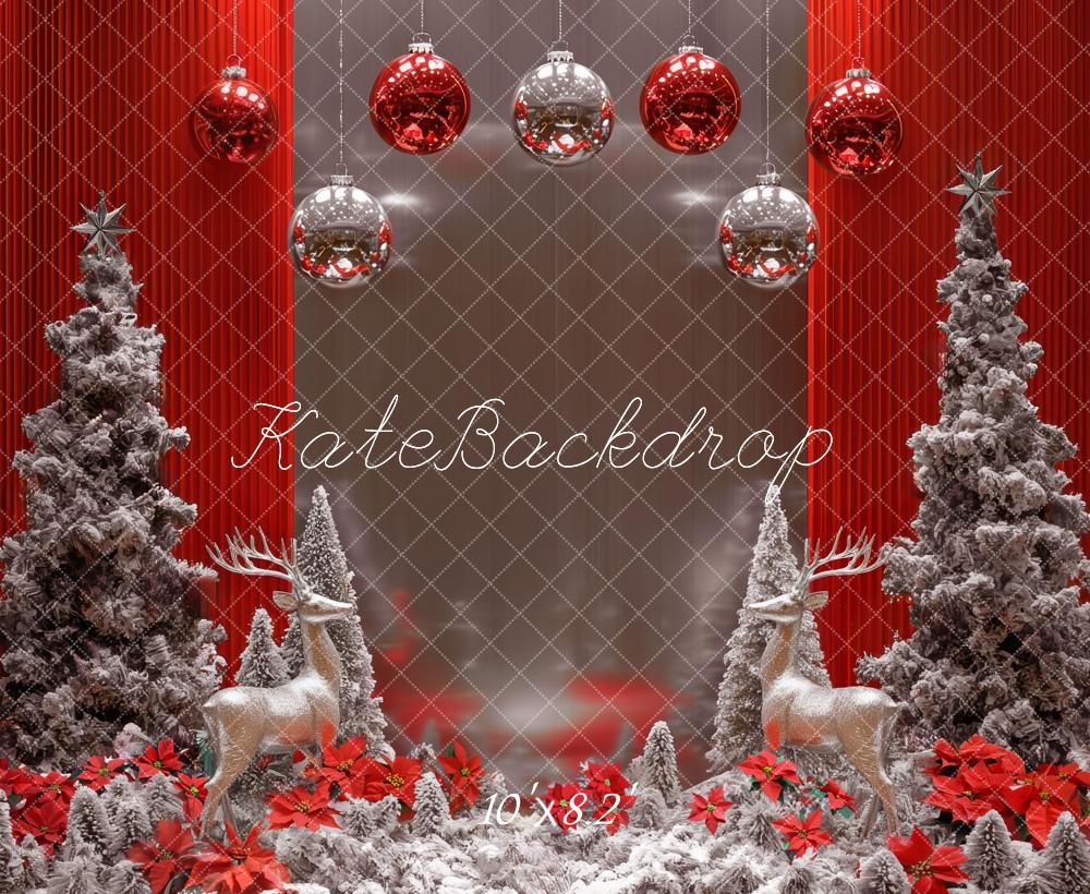 Kate Noël Sapins Neige Rennes Boules Toile de fond conçue par Mini MakeBelieve - Kate Backdrop FR