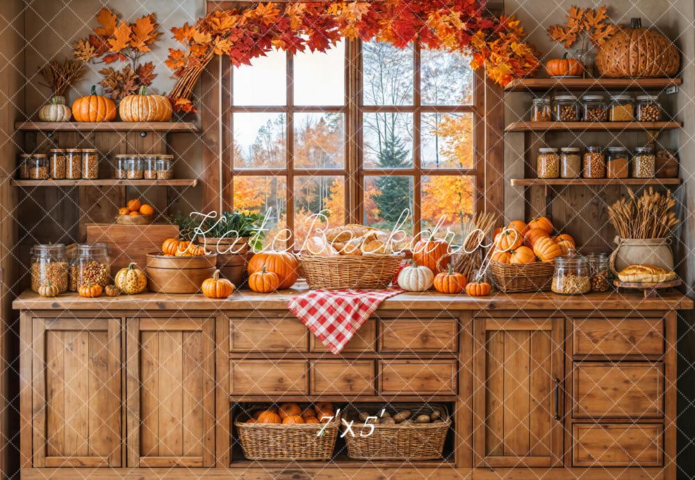 Kate Automne Citrouilles Cuisine Bois Toile de fond conçue par Emetselch