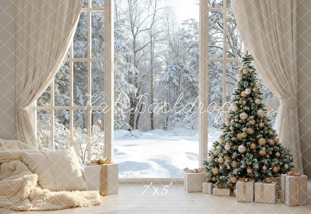 Kate Noël Arbre Cadeaux Fenêtre Hiver Toile de fond conçue par Emetselch - Kate Backdrop FR
