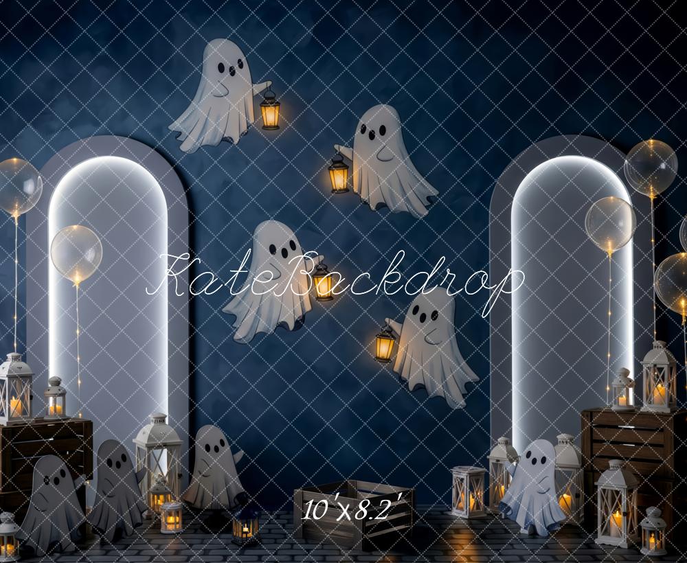 Kate Halloween Fantômes Lanternes Ballons Toile de fond conçue par Patty Roberts - Kate Backdrop FR