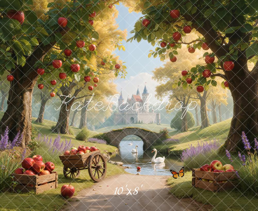 Kate Château Pommiers Chariot Cygnes Toile de fond en Laine conçue par Emetselch - Kate Backdrop FR