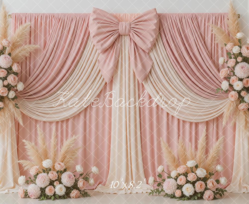 Kate Mariage Rideaux Nœud Fleurs Rose Toile de fond conçue par Mini MakeBelieve - Kate Backdrop FR