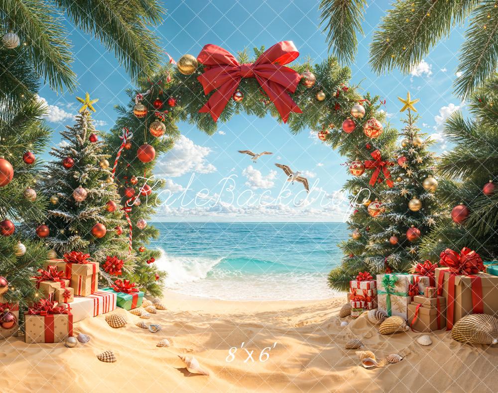 Kate Noël Plage Sapins Cadeaux Toile de fond en Laine conçue par Emetselch