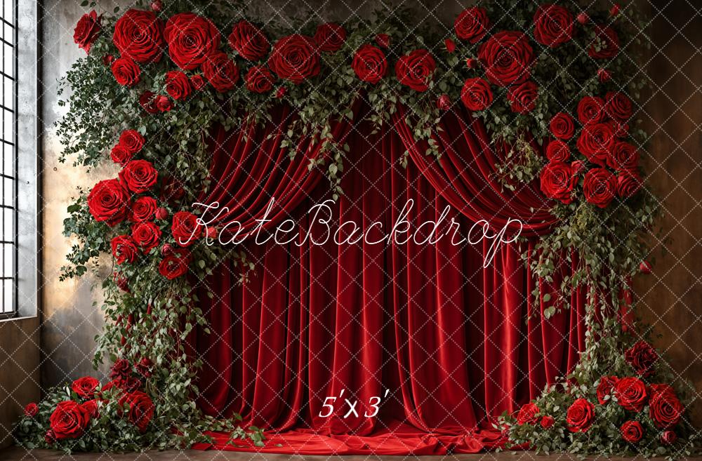Kate Saint Valentin Rouge Rideau Roses Toile de fond conçue par Emetselch