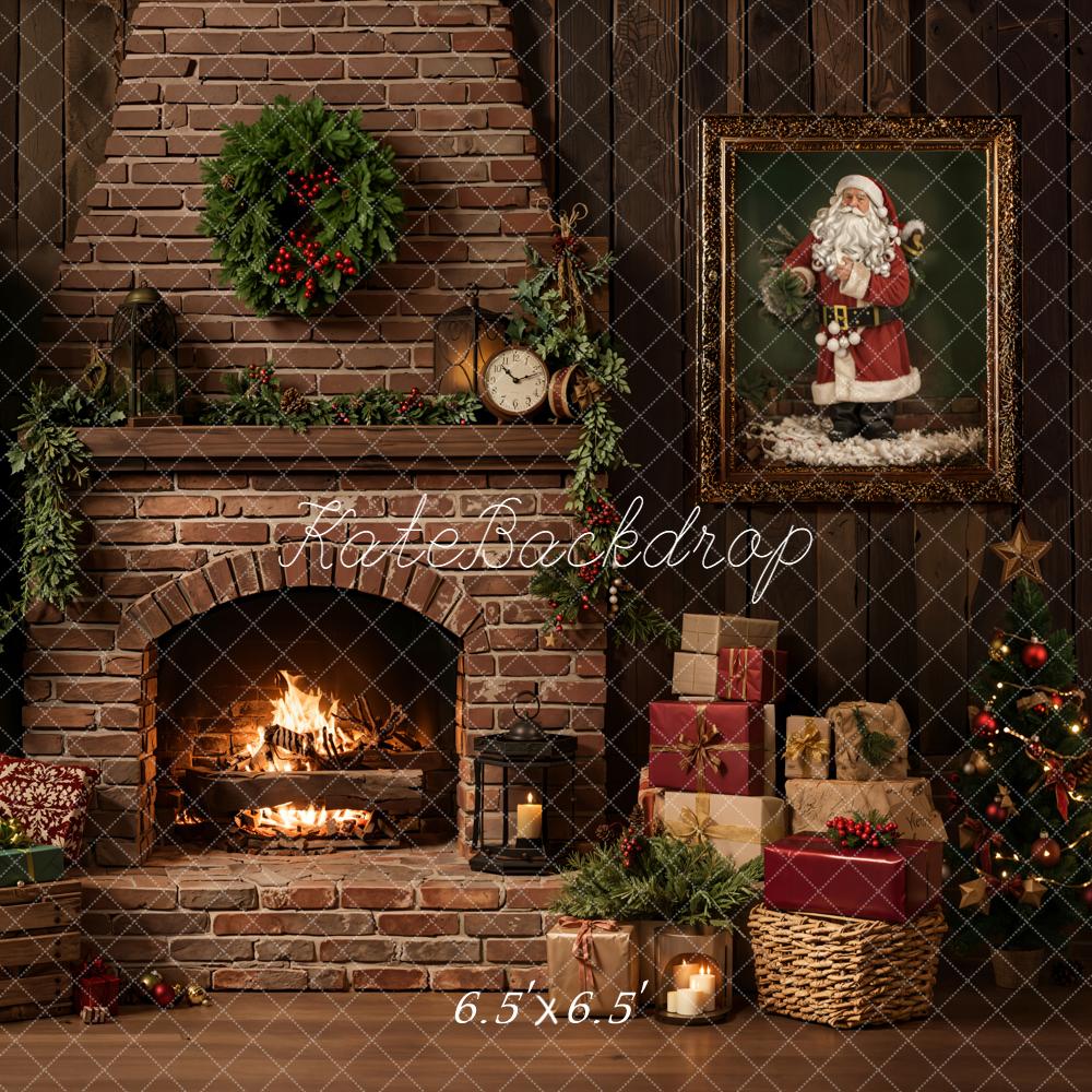 Kate Noël Cheminée Briques Cadre Cadeaux Toile de fond conçue par Emetselch - Kate Backdrop FR
