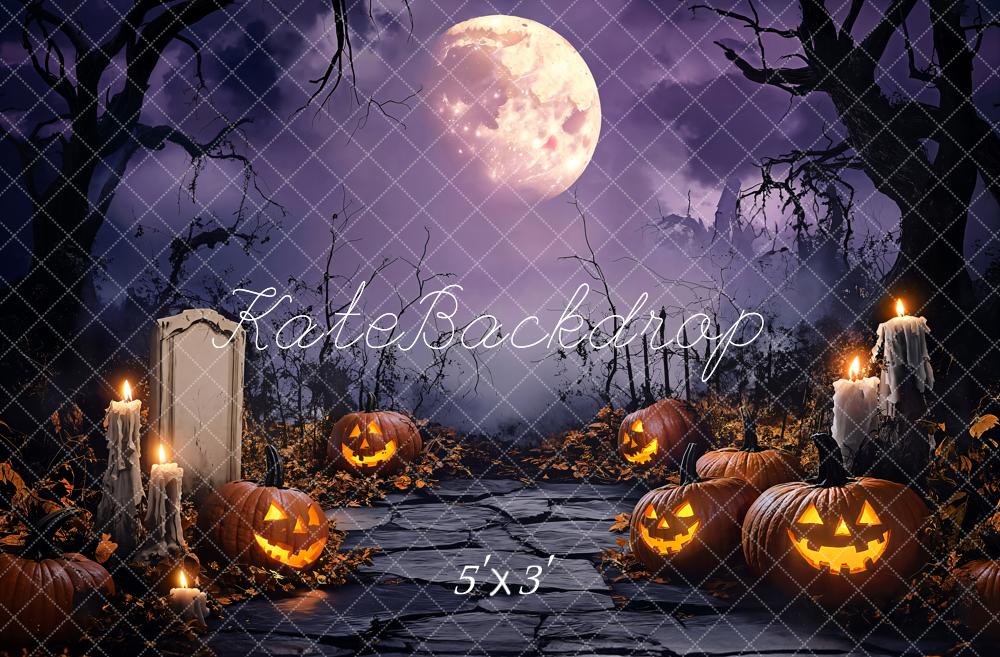 Kate Halloween Citrouilles Pleine Lune Bougies Toile de fond conçue par Emetselch - Kate Backdrop FR