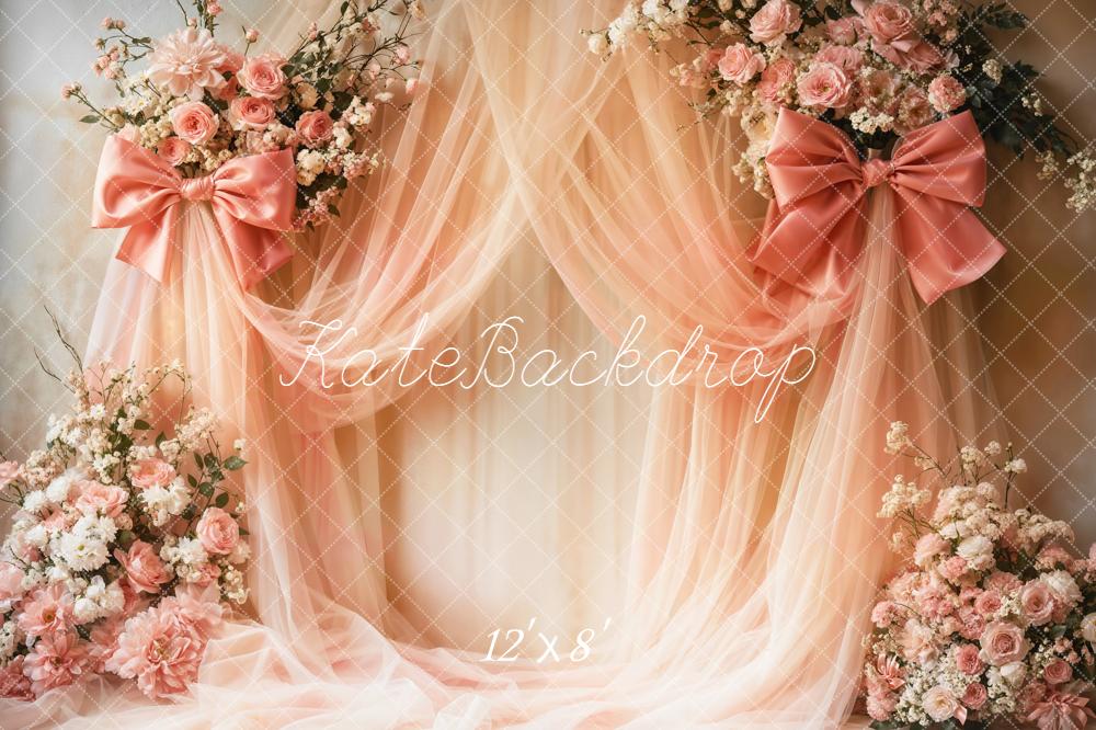 Kate Mariage Fleurs Roses Rubans Toile de fond en Polar conçue par Emetselch - Kate Backdrop FR