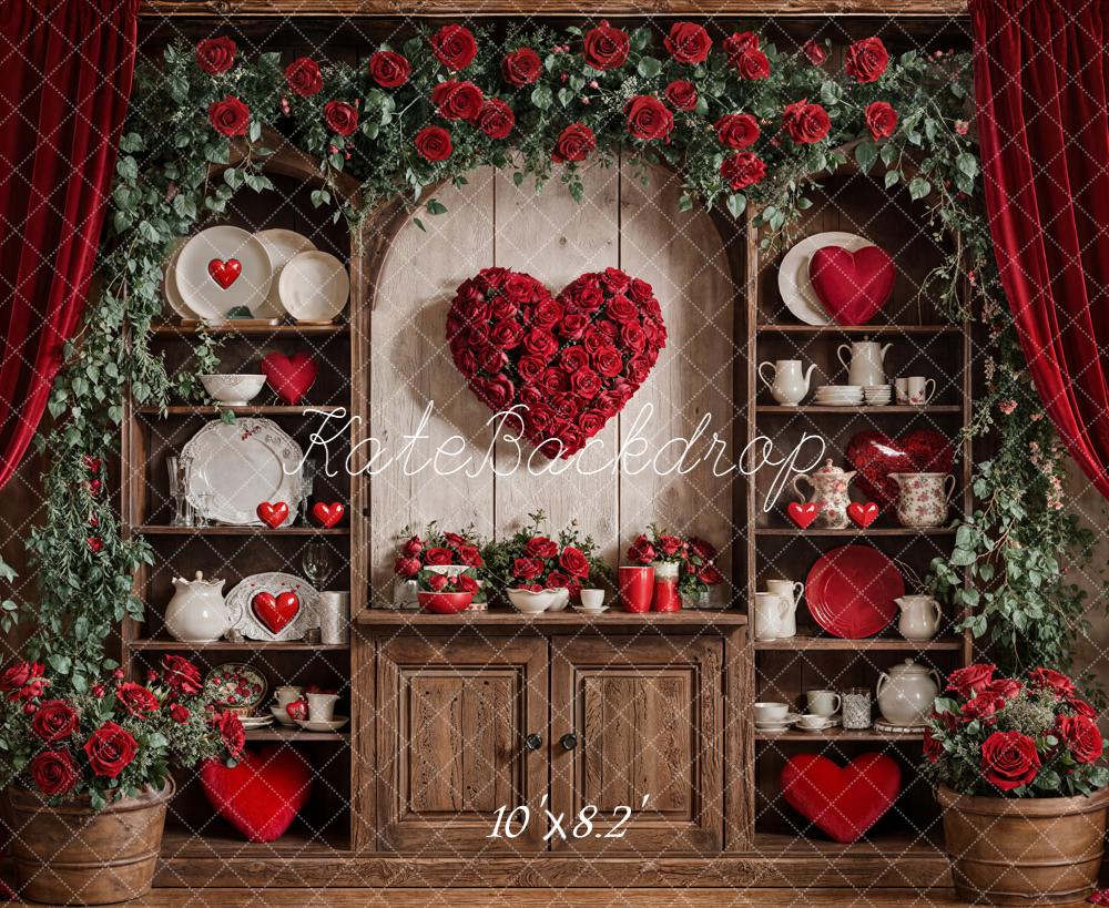 Kate Saint Valentin Roses Coeur Vaisselle Toile de fond conçue par Emetselch