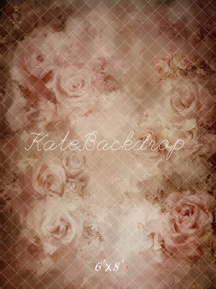 Kate Fleurs Roses Vintage Beige Toile de fond en Laine conçue par Emetselch - Kate Backdrop FR