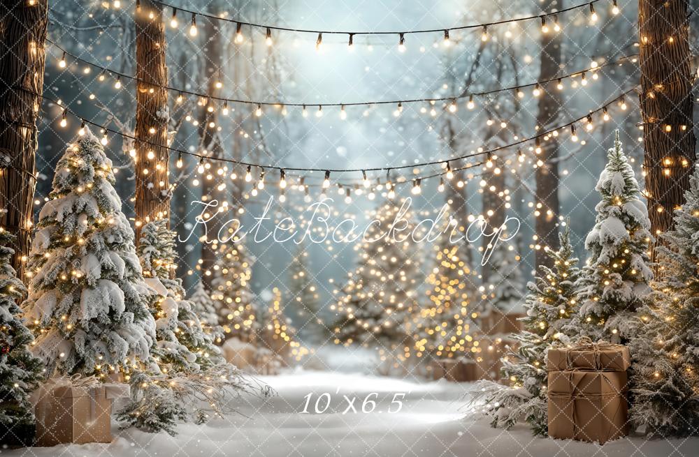 Kate Noël Sapins Neige Lumières Toile de fond en Laine conçue par Emetselch